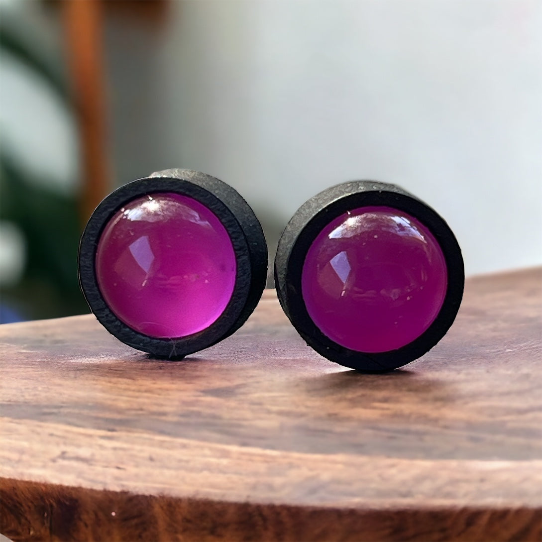 Purple Acrylic & Black Wood Unisex Stud Earrings: Versatile Statement Pieces for Any Occasion