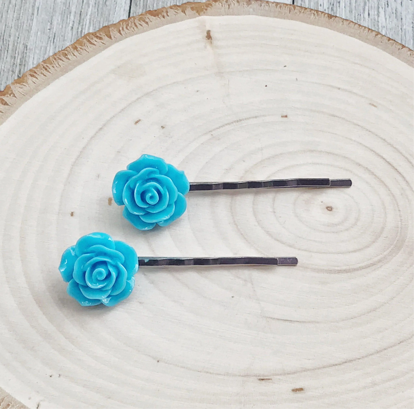 Blue Flower Hair Pins - Elegant Bridal Bobby Pin Set of 2 Be Grace Be Love Boutique