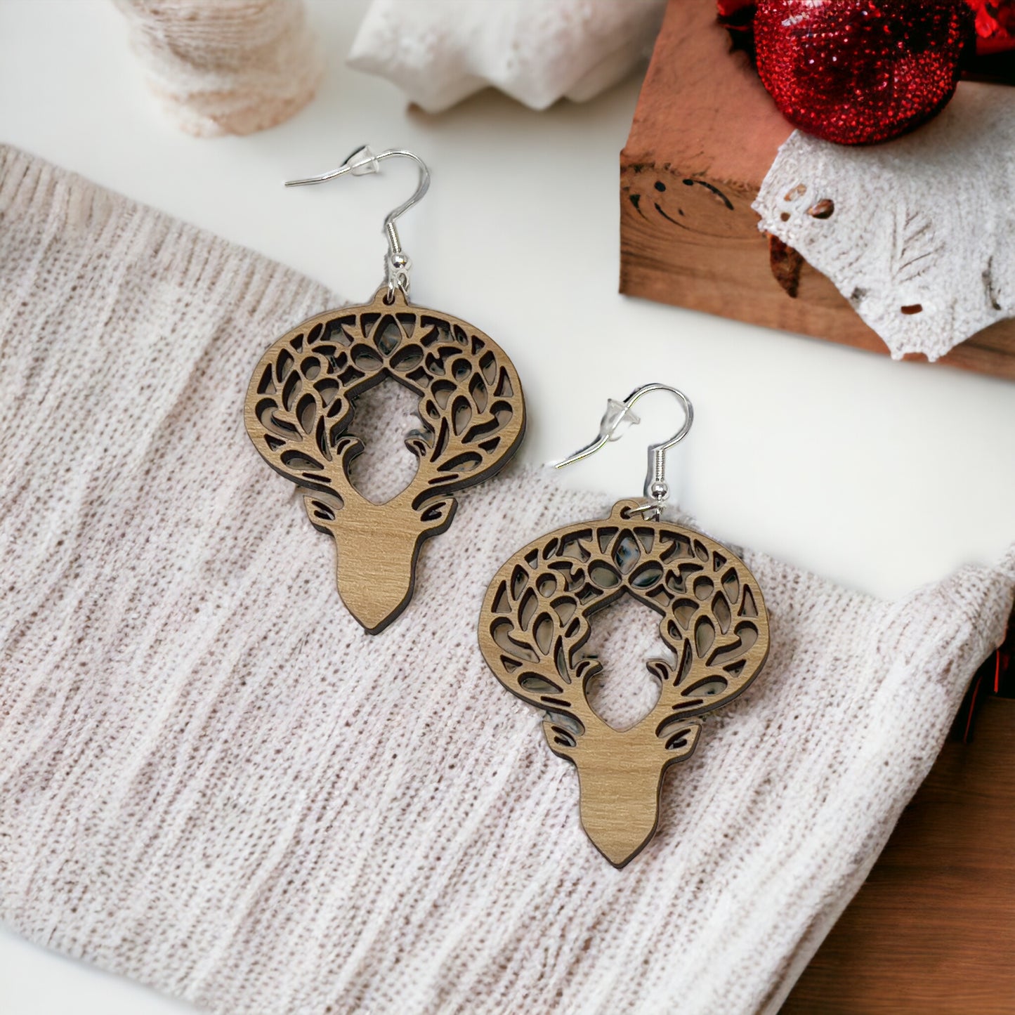 Woodland Deer Antler Earrings – Intricate Boho Forest Jewelry in Wood