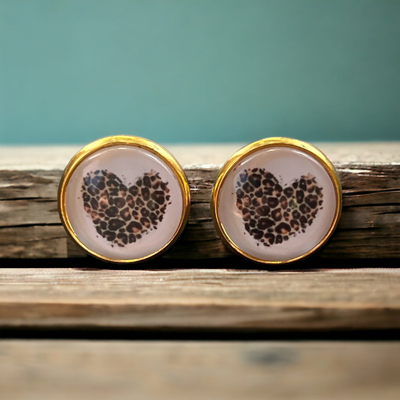 Animal Print Heart Gold Stud Earrings - Chic & Playful Accessories