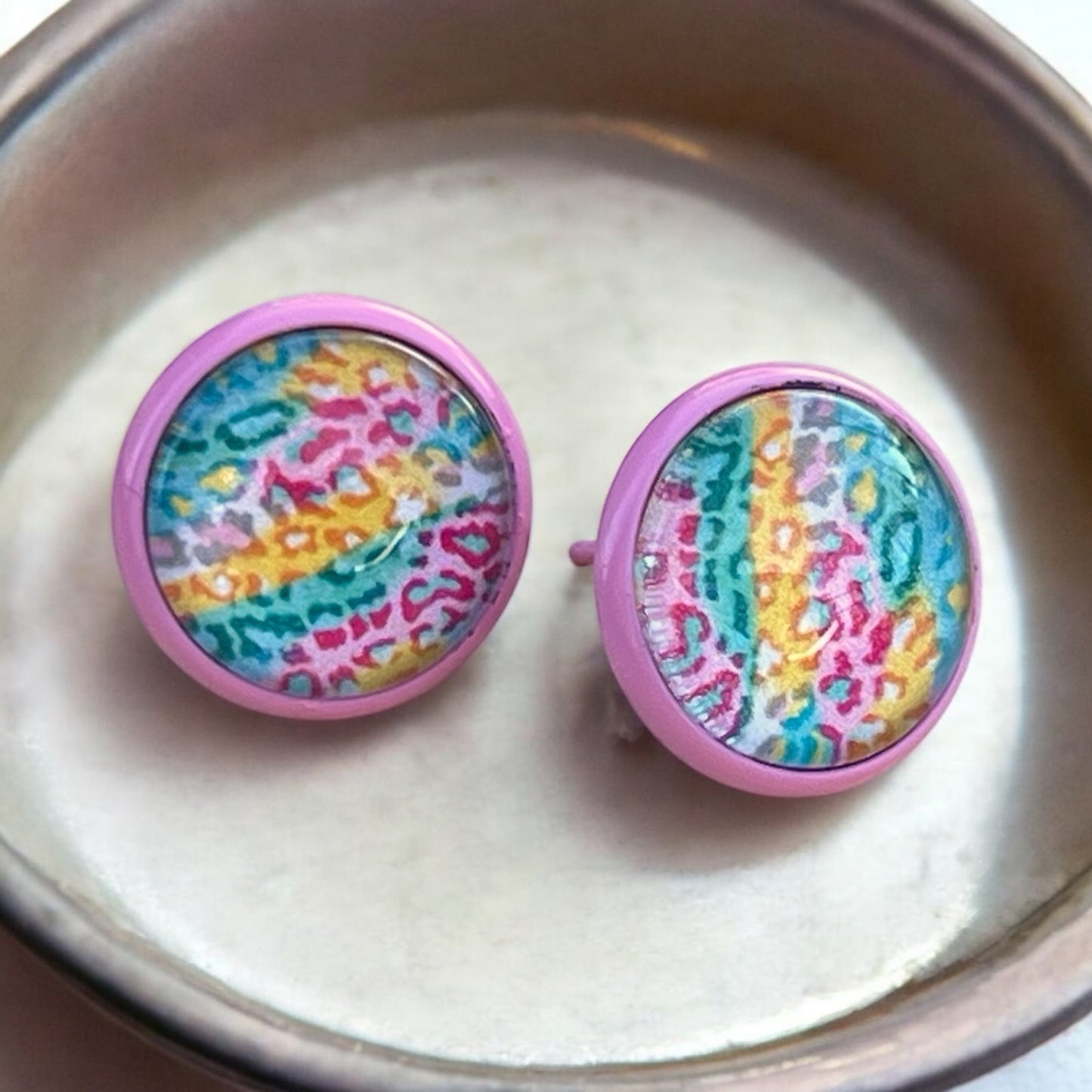 Spring Leopard Print Stud Earrings – Handmade Pastel Animal Print Jewelry