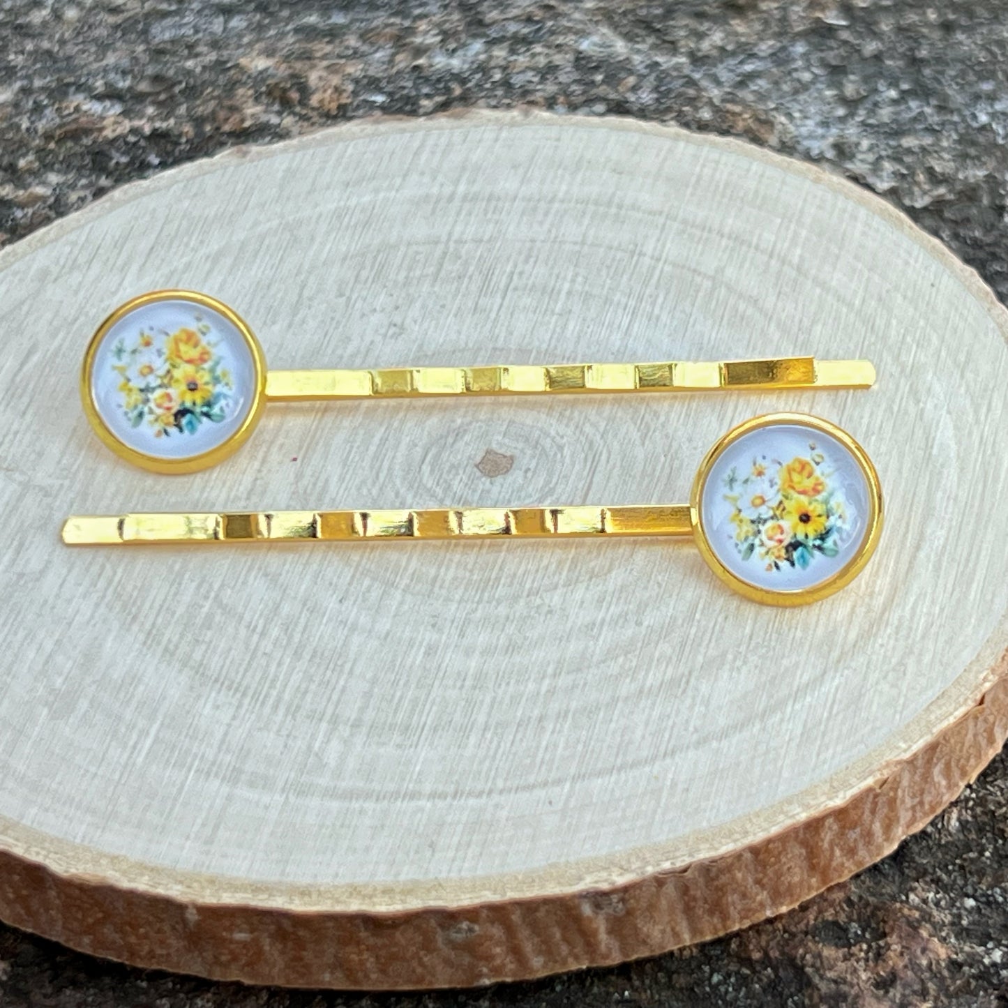 Vintage Floral Hair Pins – Set of 2 Gold Cottagecore Accessories