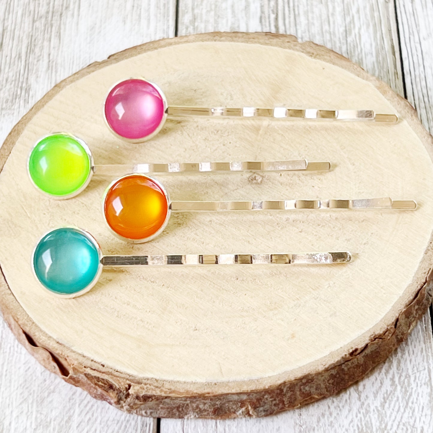 Neon Rainbow Hair Pins – Bright Colorful Resin Bobby Pin Set