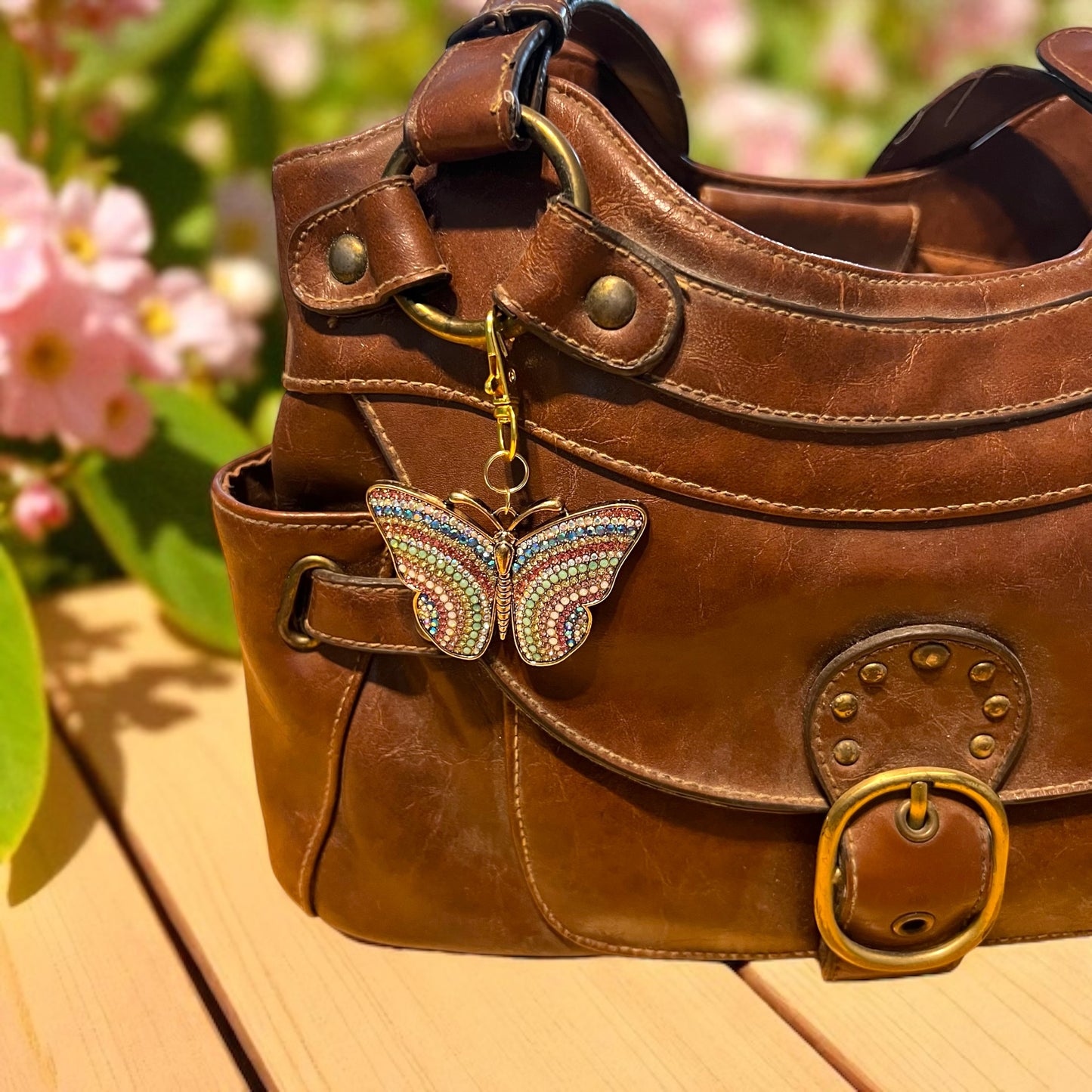 Rhinestone Butterfly Purse Charm – Colorful Gold Bag Accessory