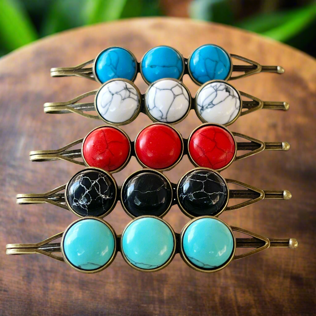 Western Turquoise Stone Bobby Pin Set of 5 Boho Accessories