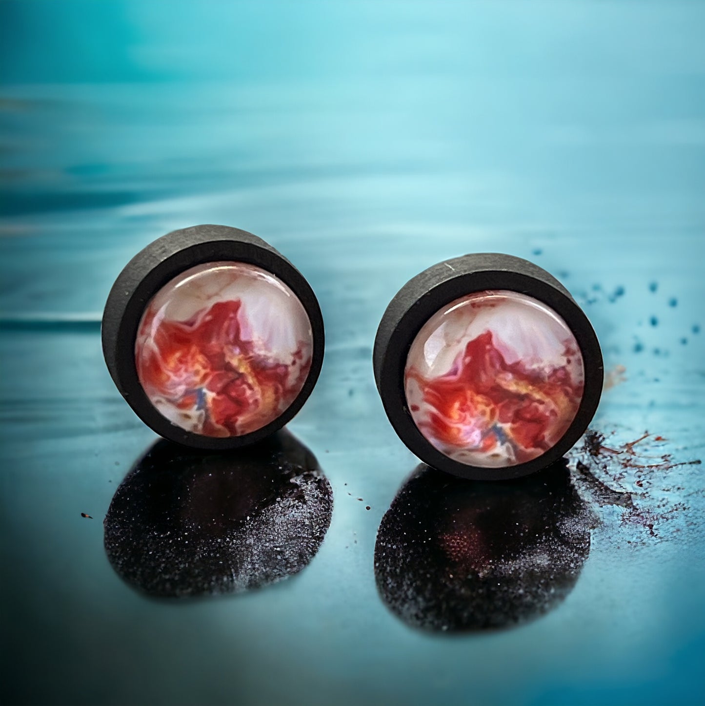 Pink Abstract Watercolor Black Wood Stud Earrings: Unique Artistic Accents for Your Look