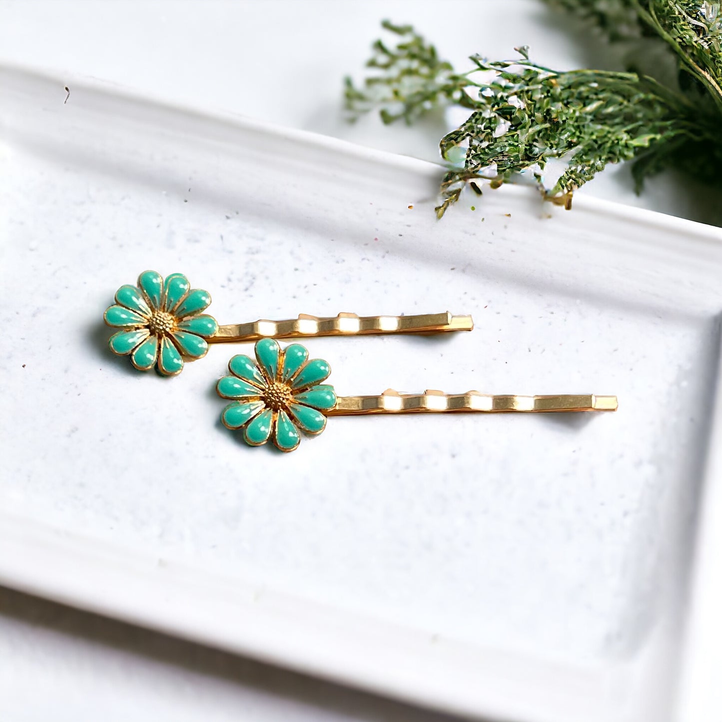 Mint Green Wildflower Hair Pins – Set of 2 Cottagecore Accessories