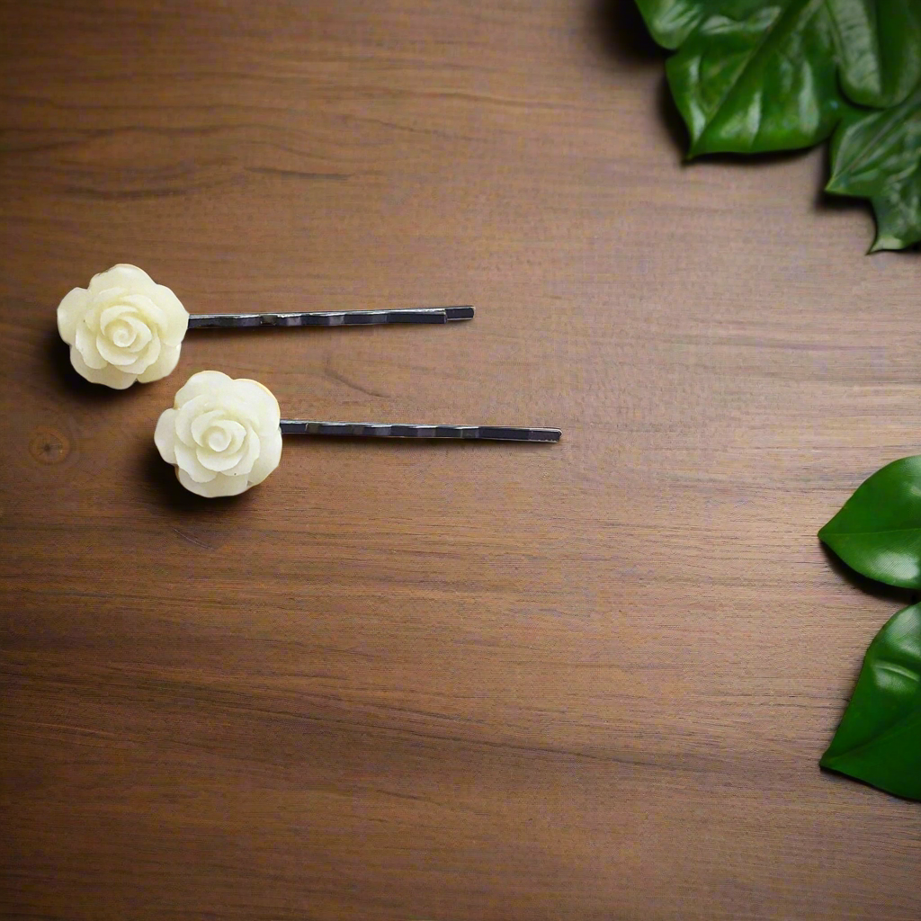 Cream Rose Hair Pin - Elegant Floral Accessory