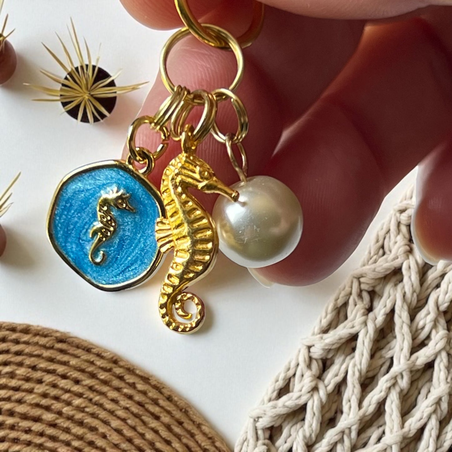 Seahorse Purse Charm – Ocean-Inspired Bag Accessory in Gold Tones