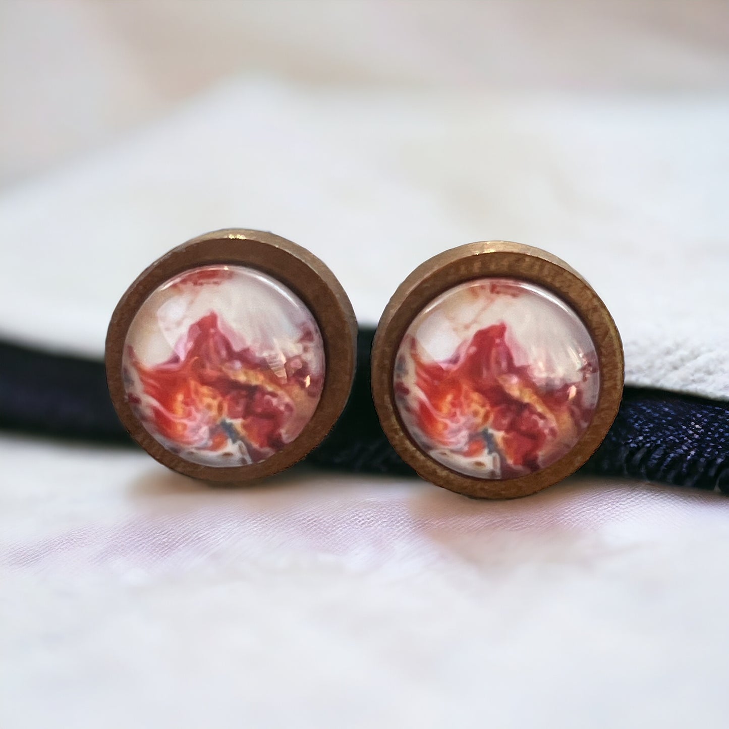 Crimson Marble Resin Stud Earrings – Earthy Artisan Jewelry