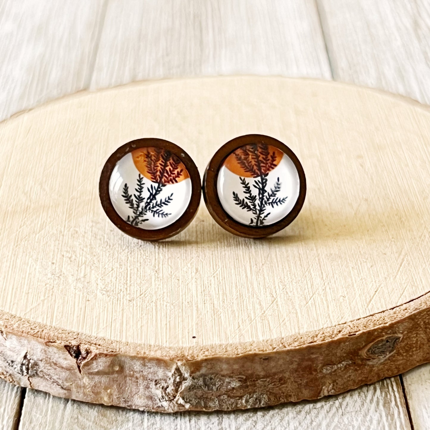 Fall Foliage Stainless Steel Wood Stud Earrings