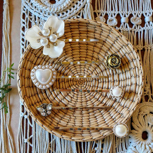 Pearl Flower & Heart Hair Pin Set – Romantic Bridal Bobby Pins Be Grace Be Love Boutique