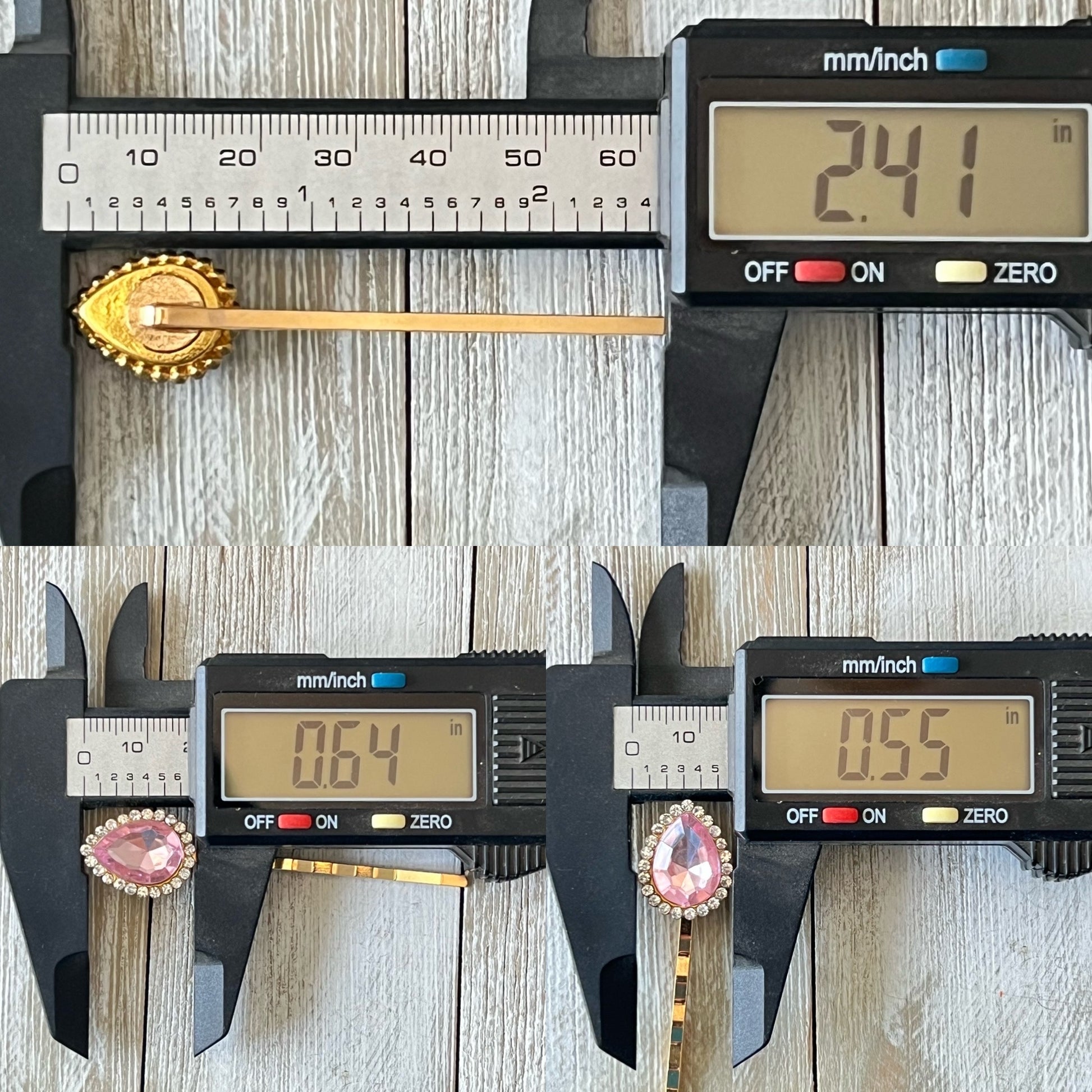 Pink Teardrop Gem Hair Pins – Gold Bobby Pins with Rhinestone Accents