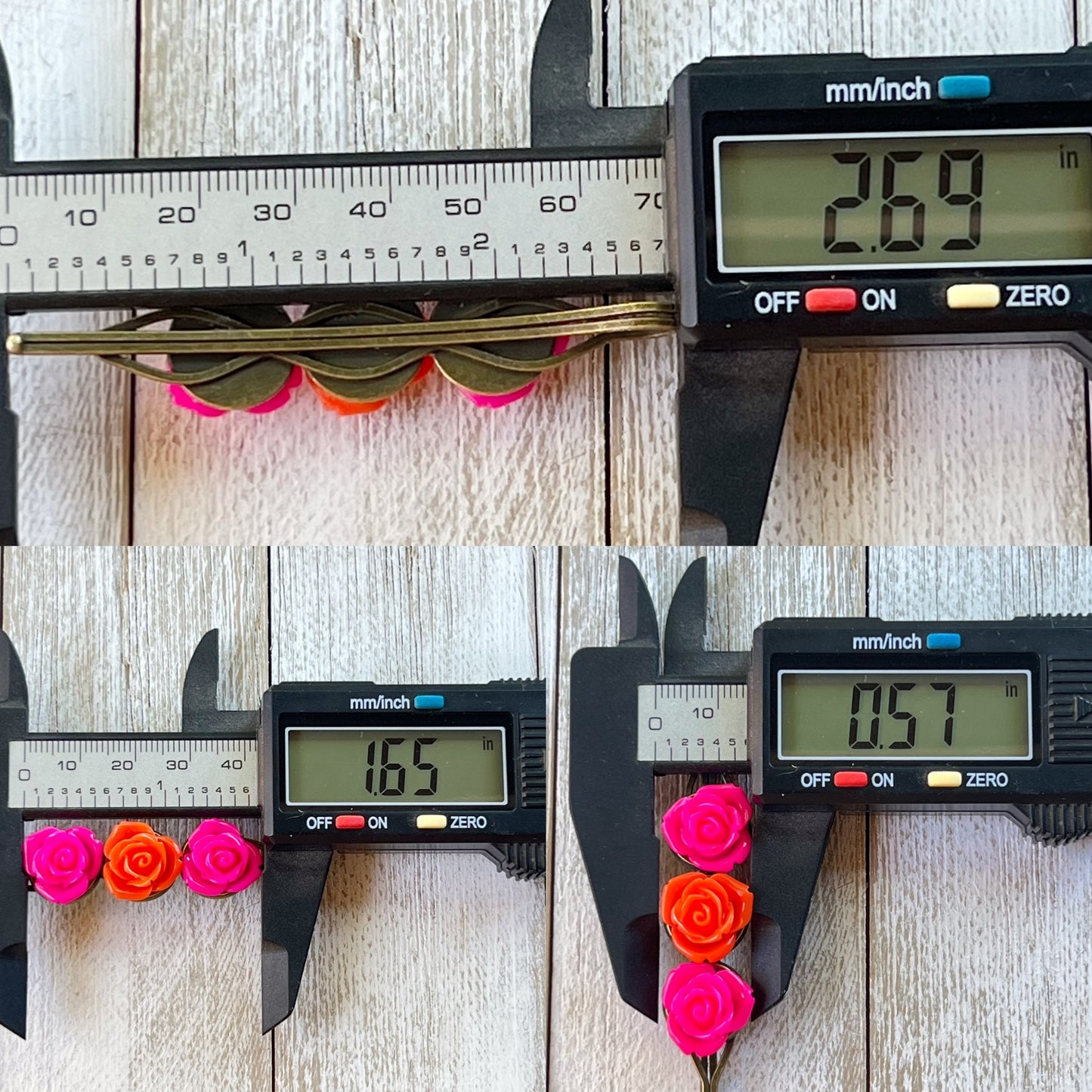 Hot Pink & Orange Rose Hair Pins – Bold Summer Flower Hair Clip Set