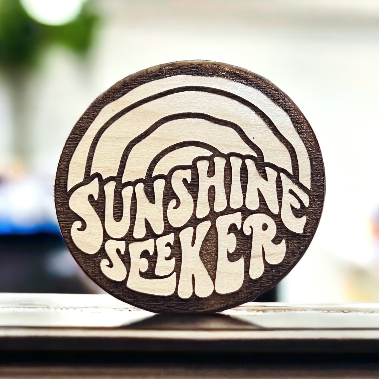 Sunshine Seeker Magnet – Boho Retro Wooden Magnet for Summer Lovers