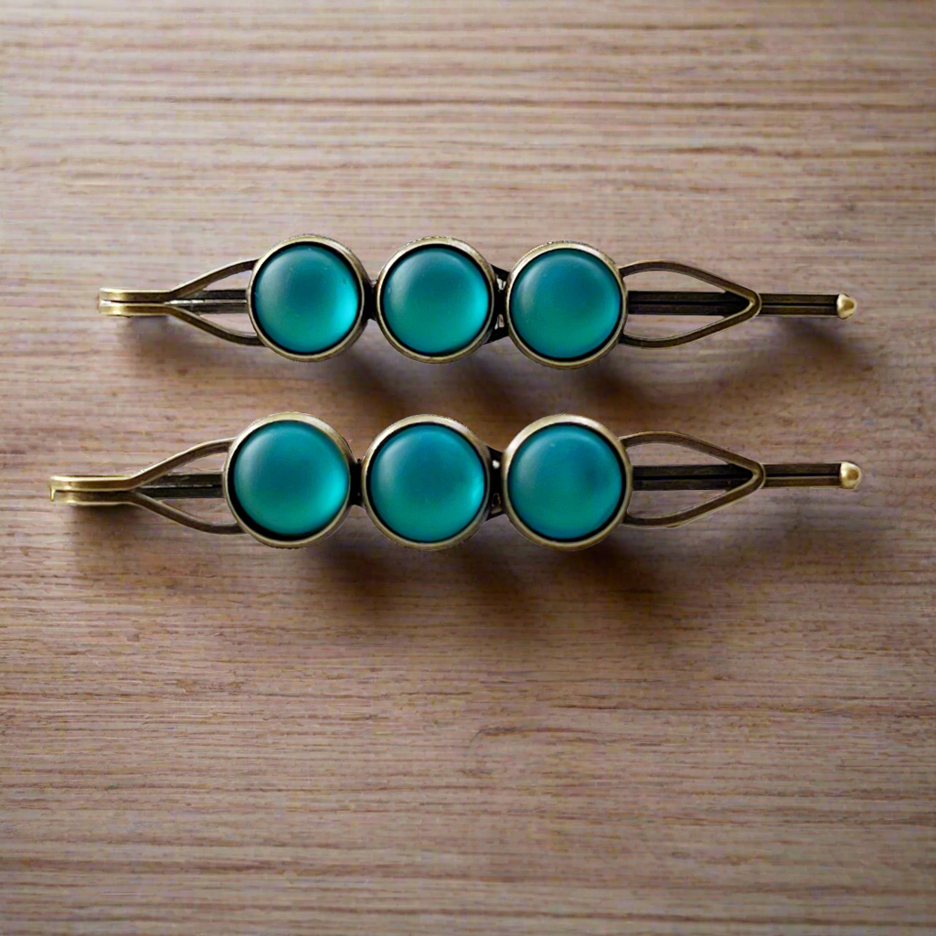 Satin Blue Rhinestone Hair Pins