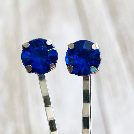 Round Blue Rhinestone Hair Pins - Elegant and Sparkling Hair Accessories