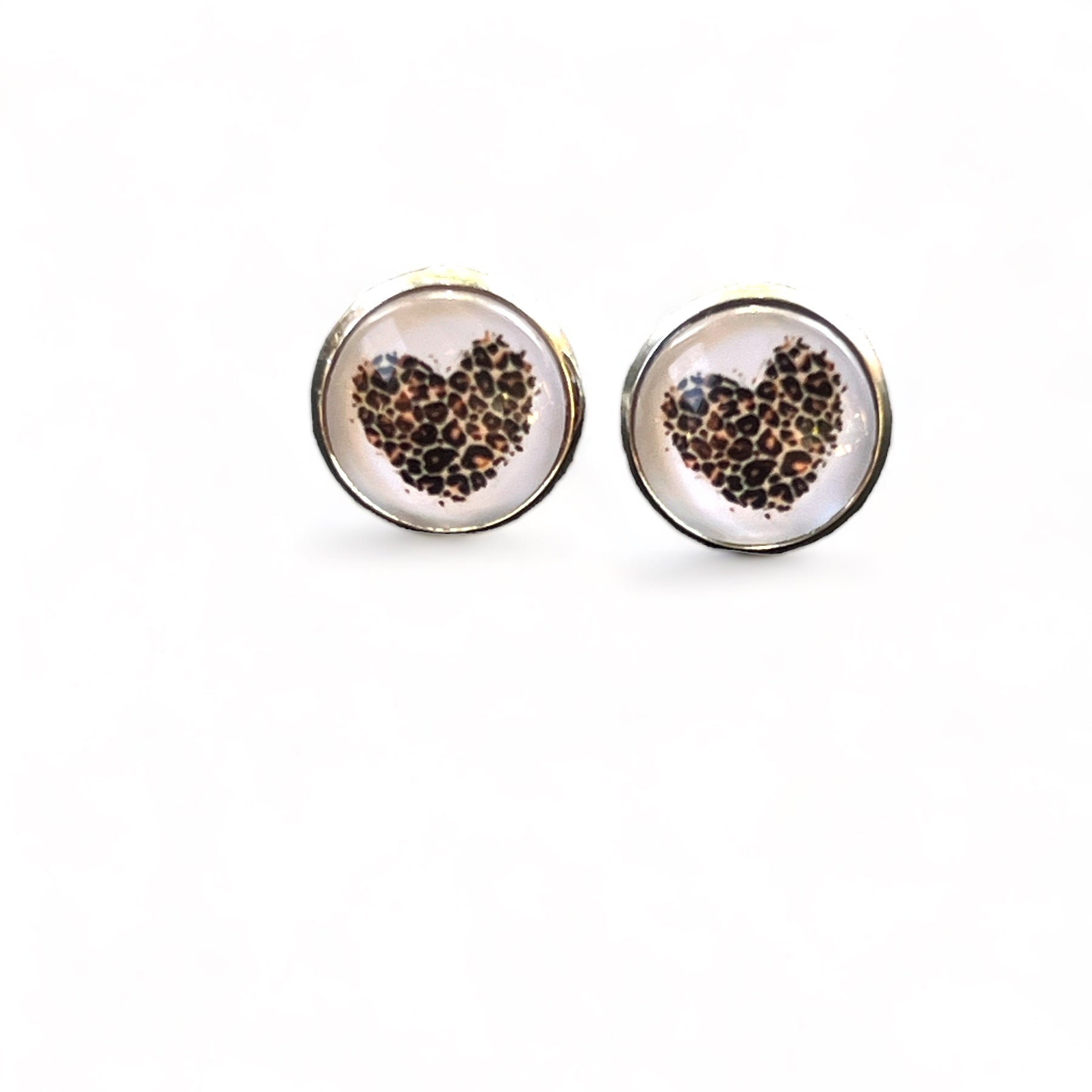 Animal Print Heart Silver Stud Earrings - Stylish & Trendy Accessories