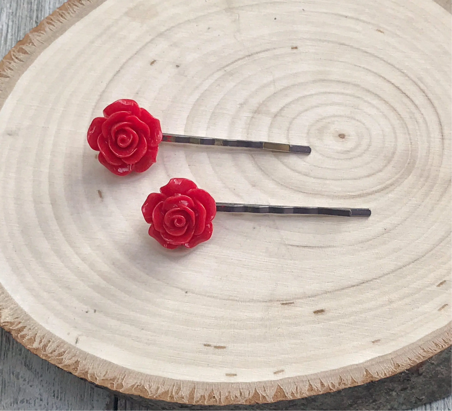 Red Flower Hair Pins - Elegant Boho Floral Bobby Pin Set of 2 Be Grace Be Love Boutique