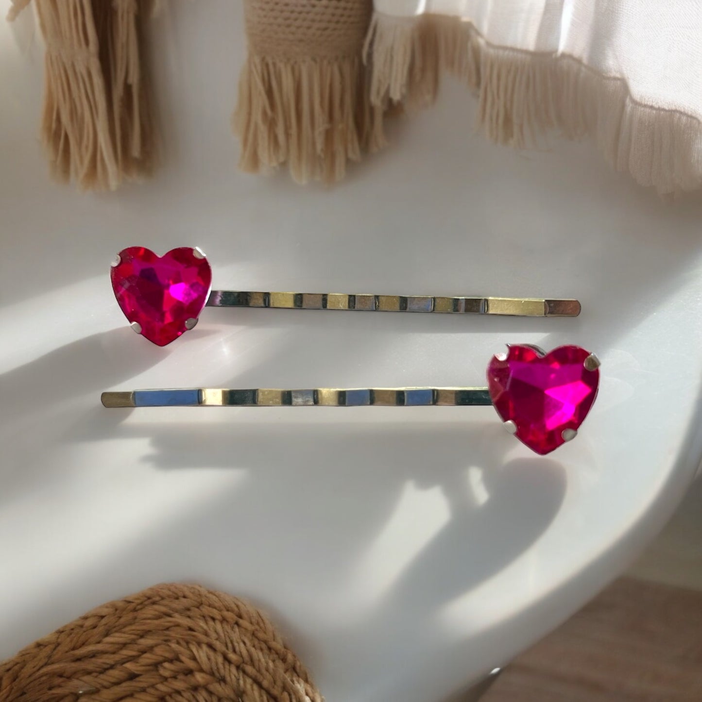 Pink Heart Hair Pins – Set of 2 Romantic Boho Accessories
