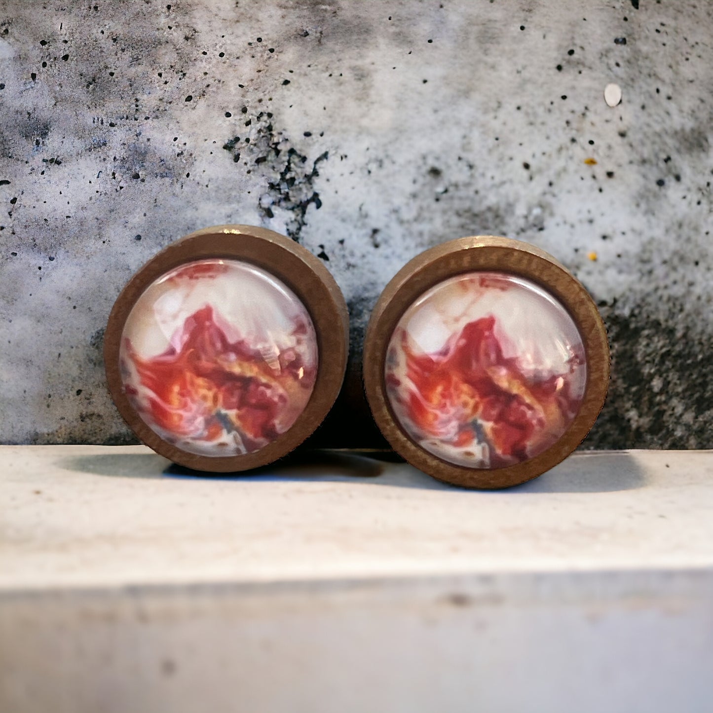 Crimson Marble Resin Stud Earrings – Earthy Artisan Jewelry