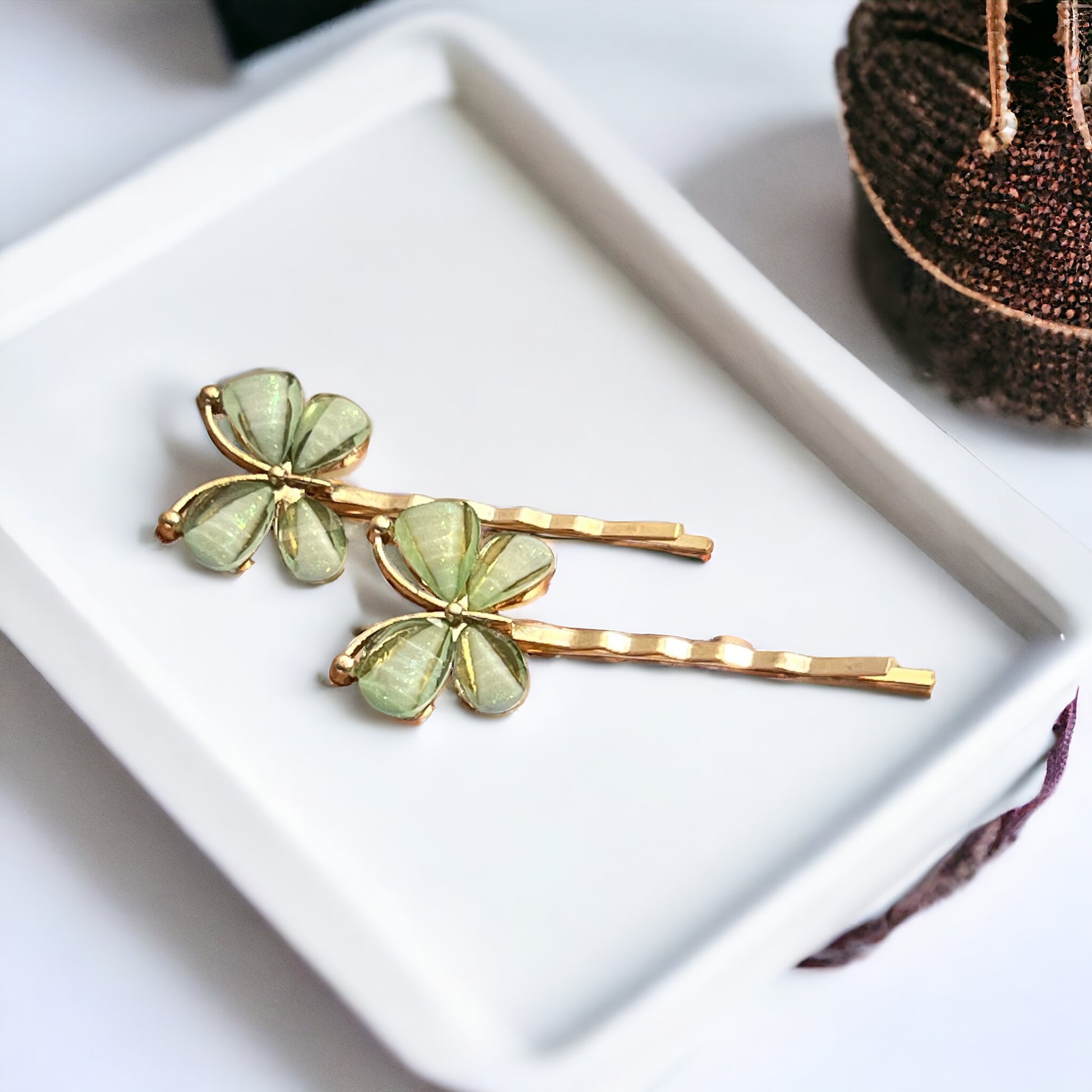 Green Butterfly Hair Pins – Set of 2 Boho Spring Accessories