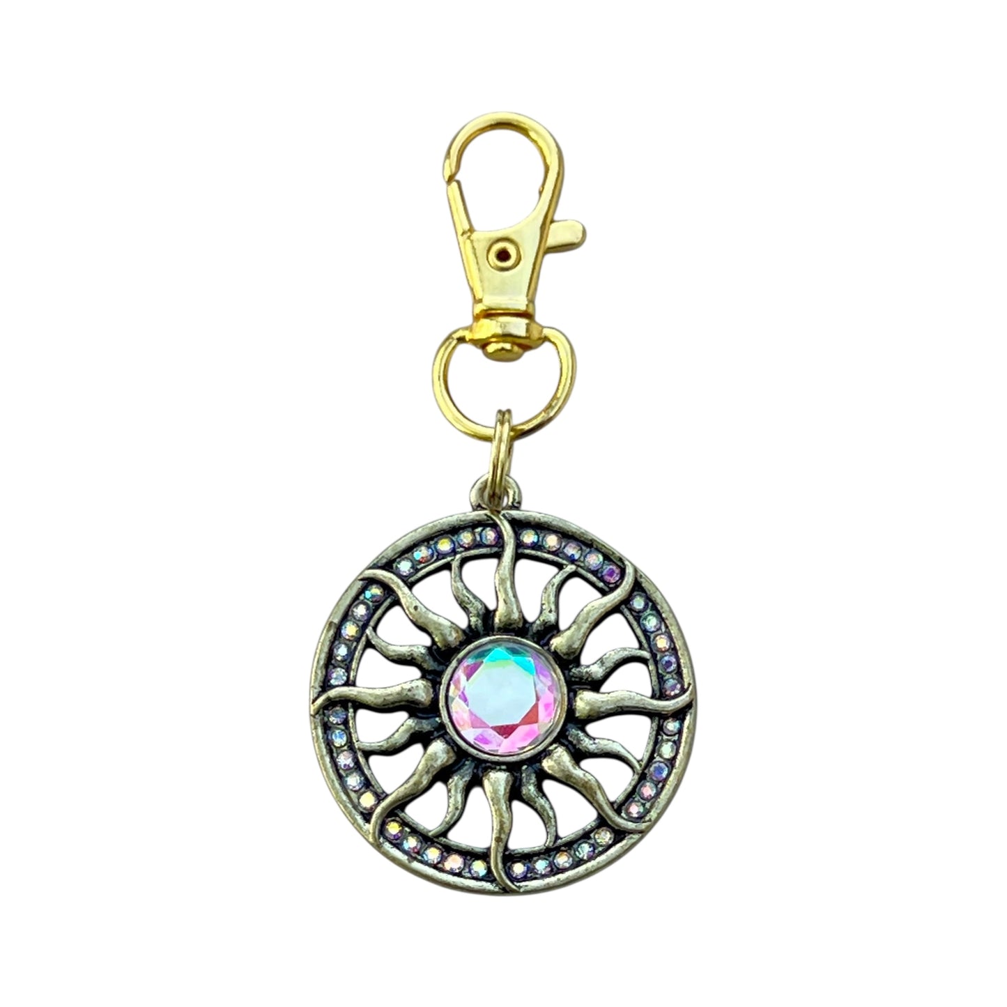 Sun Purse Charm – Radiant Boho Keychain with Iridescent Center