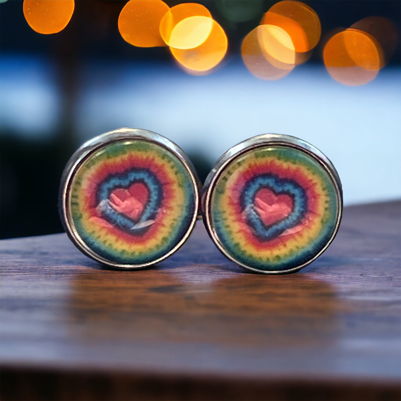 Rainbow Heart Stud Earrings – Colorful Tie-Dye Silver Jewelry