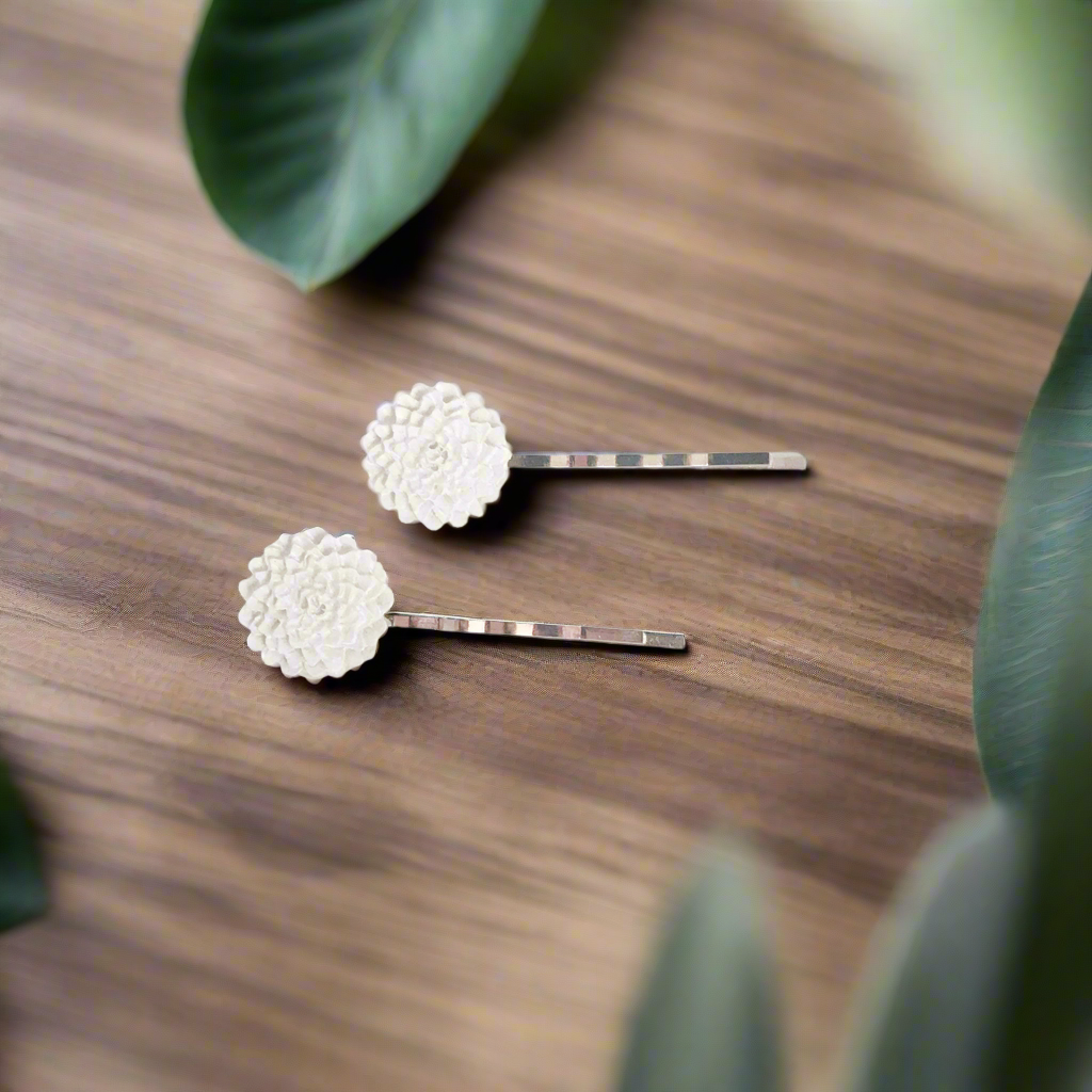 White Floral Hair Pins - Boho Flower Bobby Pin Set of 2