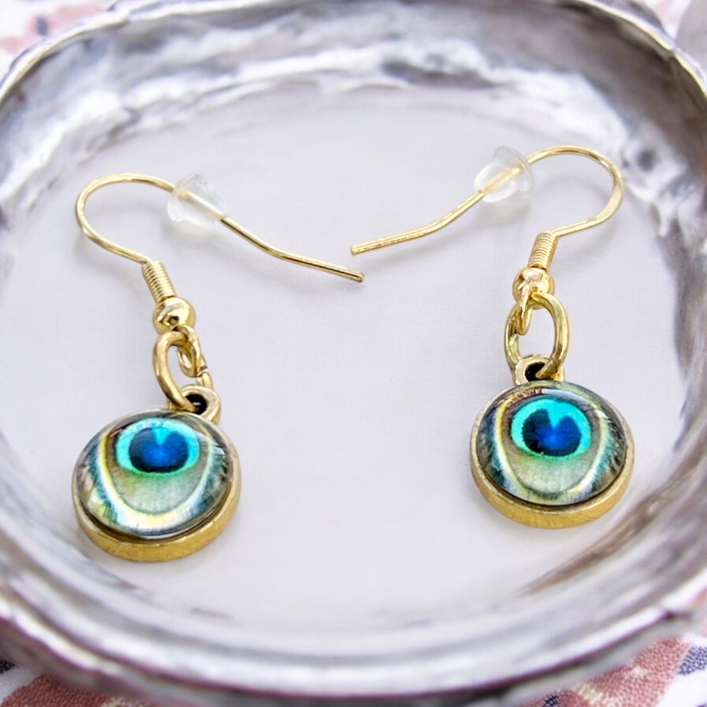Peacock Eye Earrings – Handmade Gold Boho Dangles