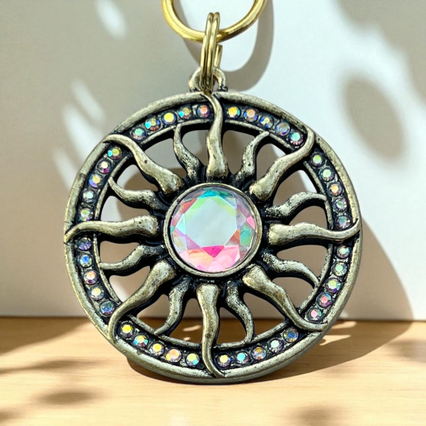 Sun Purse Charm – Radiant Boho Keychain with Iridescent Center