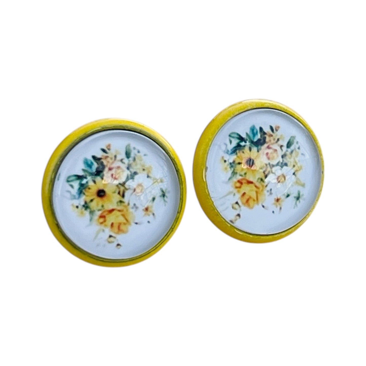 Yellow & White Floral Stud Earrings – Handmade Cottagecore Jewelry