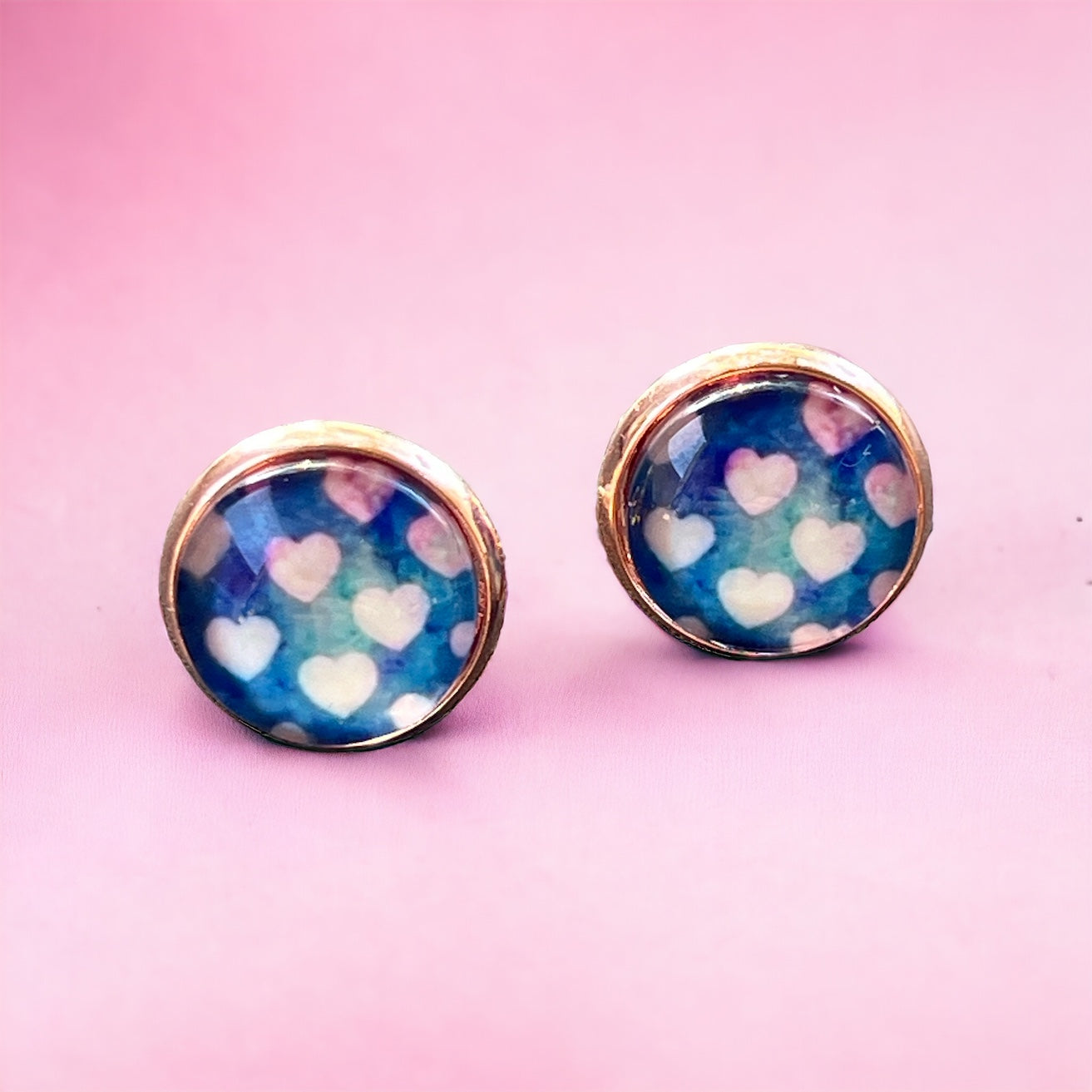 Galaxy Heart Stud Earrings – Whimsical Pastel Love Jewelry in Rose Gold