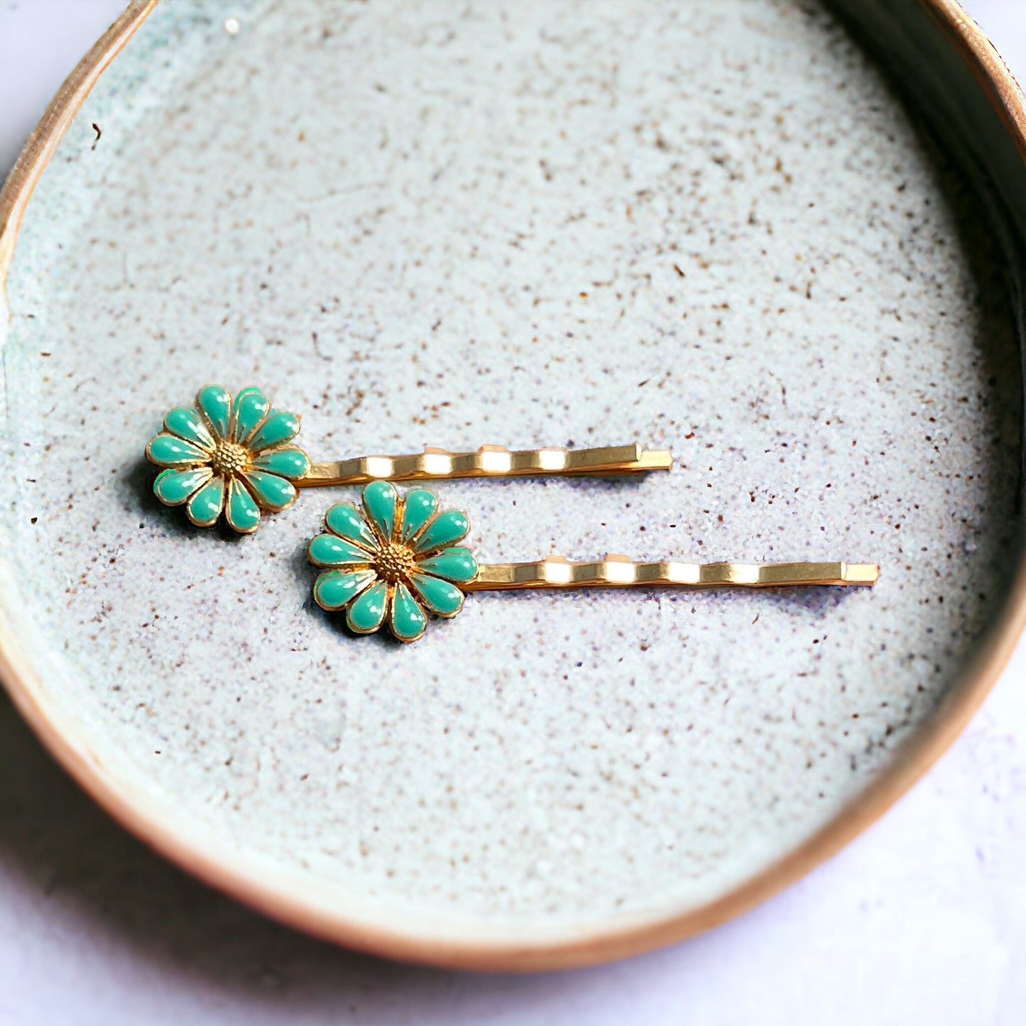 Mint Green Wildflower Hair Pins – Set of 2 Cottagecore Accessories