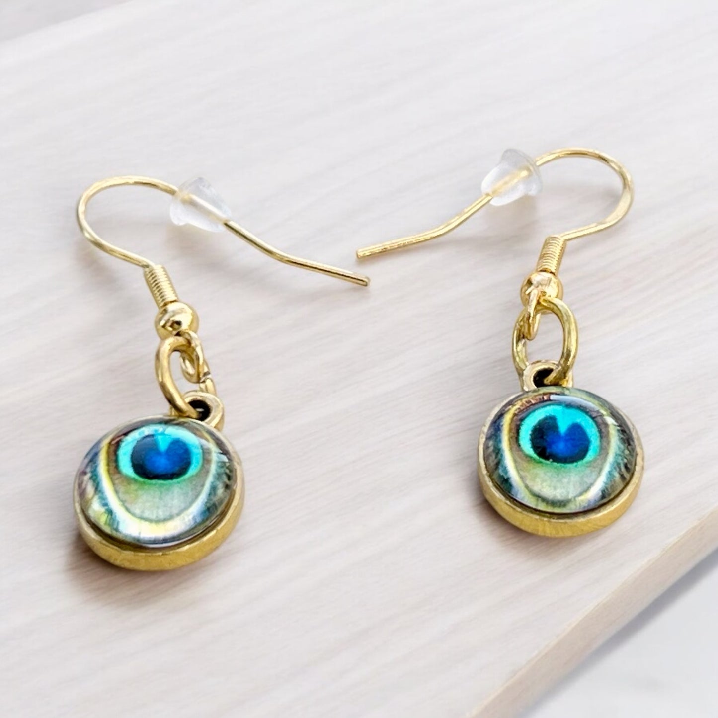 Peacock Eye Earrings – Handmade Gold Boho Dangles
