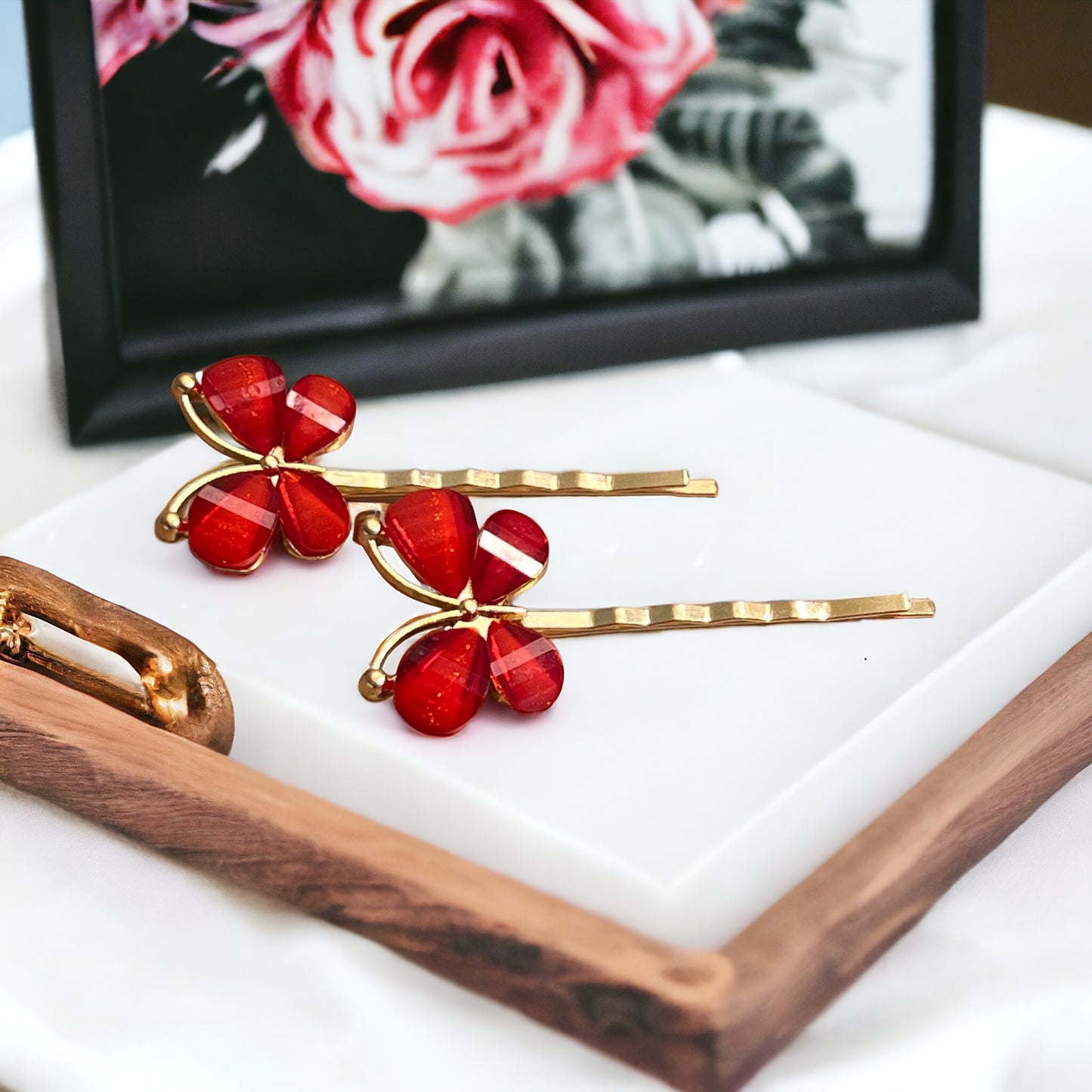 Red Resin Butterfly Hair Pins – Set of 2 Boho Spring Accessories