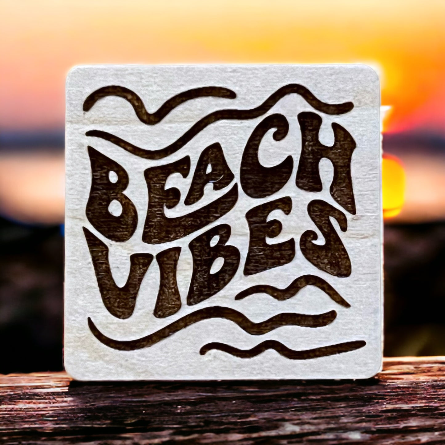 Beach Vibes Magnet – Coastal Boho Wood Decor for Summer Lovers