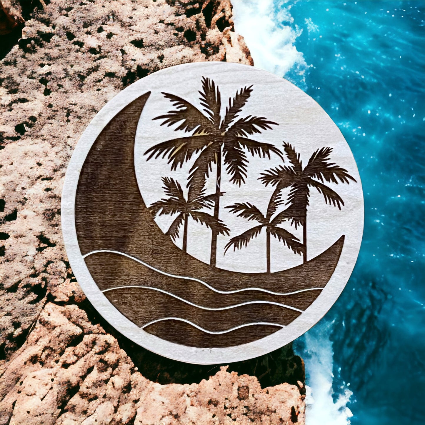 Tropical Moon Magnet – Coastal Beach Vibes Wood Decor