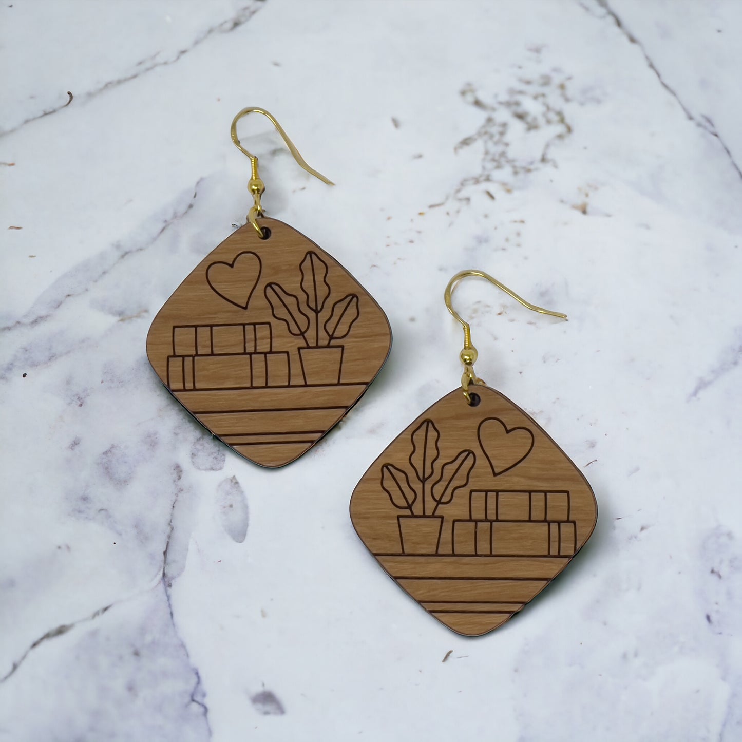 Books & Plants Wood Earrings – Boho Cottagecore Jewelry