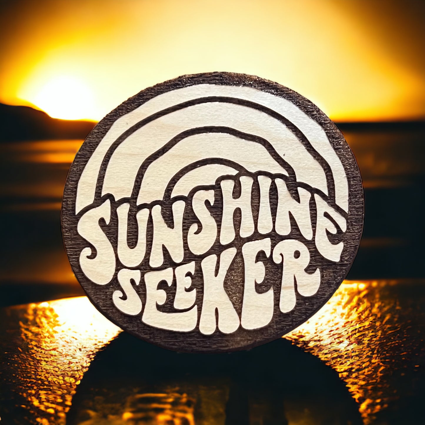 Sunshine Seeker Magnet – Boho Retro Wooden Magnet for Summer Lovers