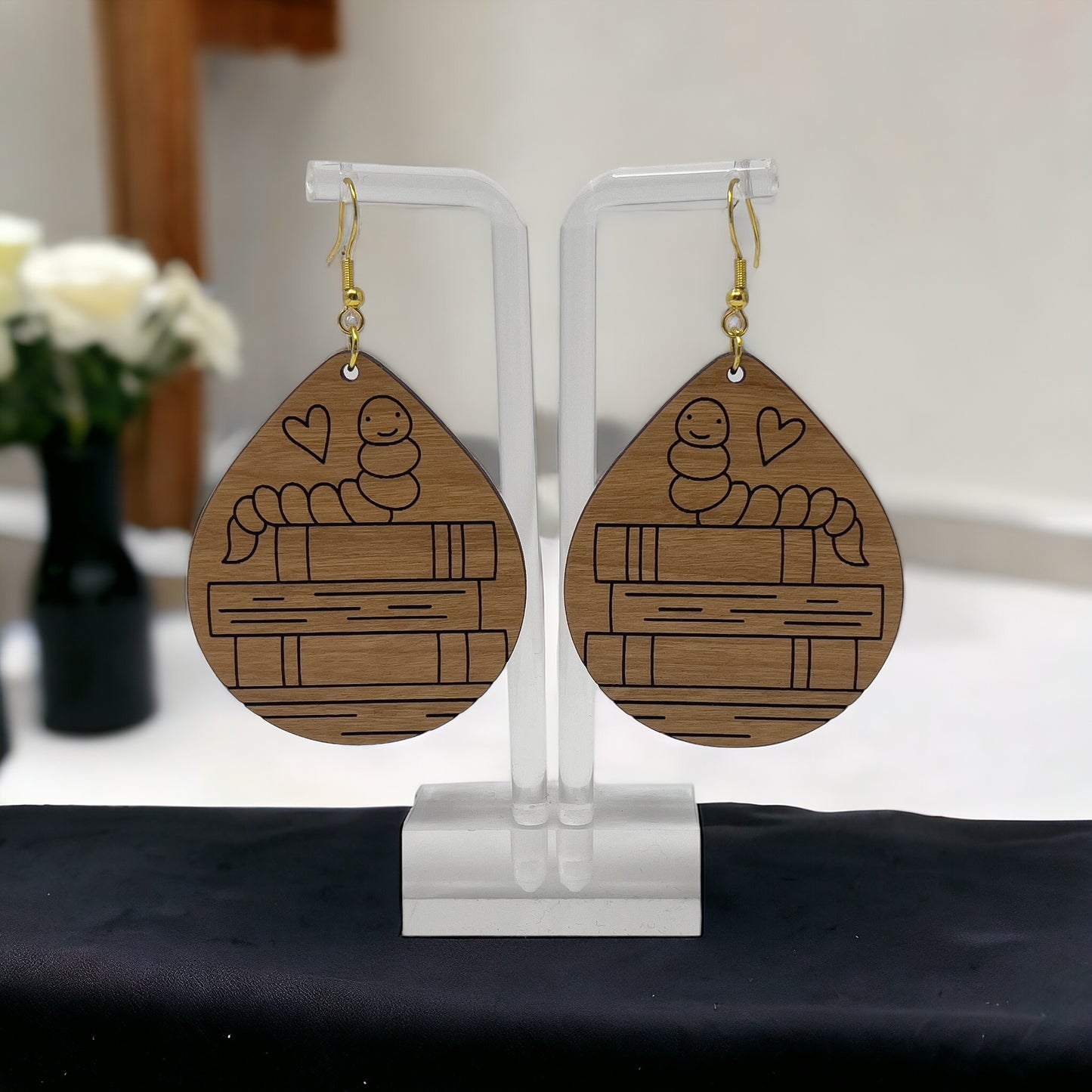 Bookworm Wood Earrings – Cute Boho Jewelry for Book Lovers