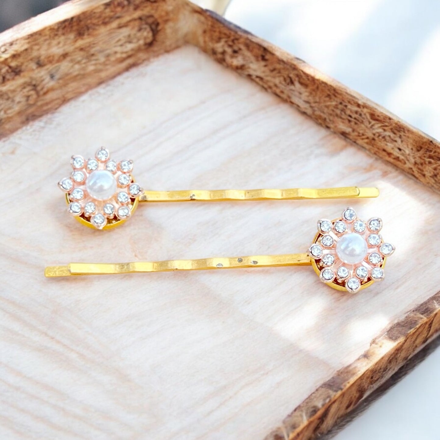Gold Crystal Hair Pins – Set of 2 Vintage-Inspired Wedding Accessories