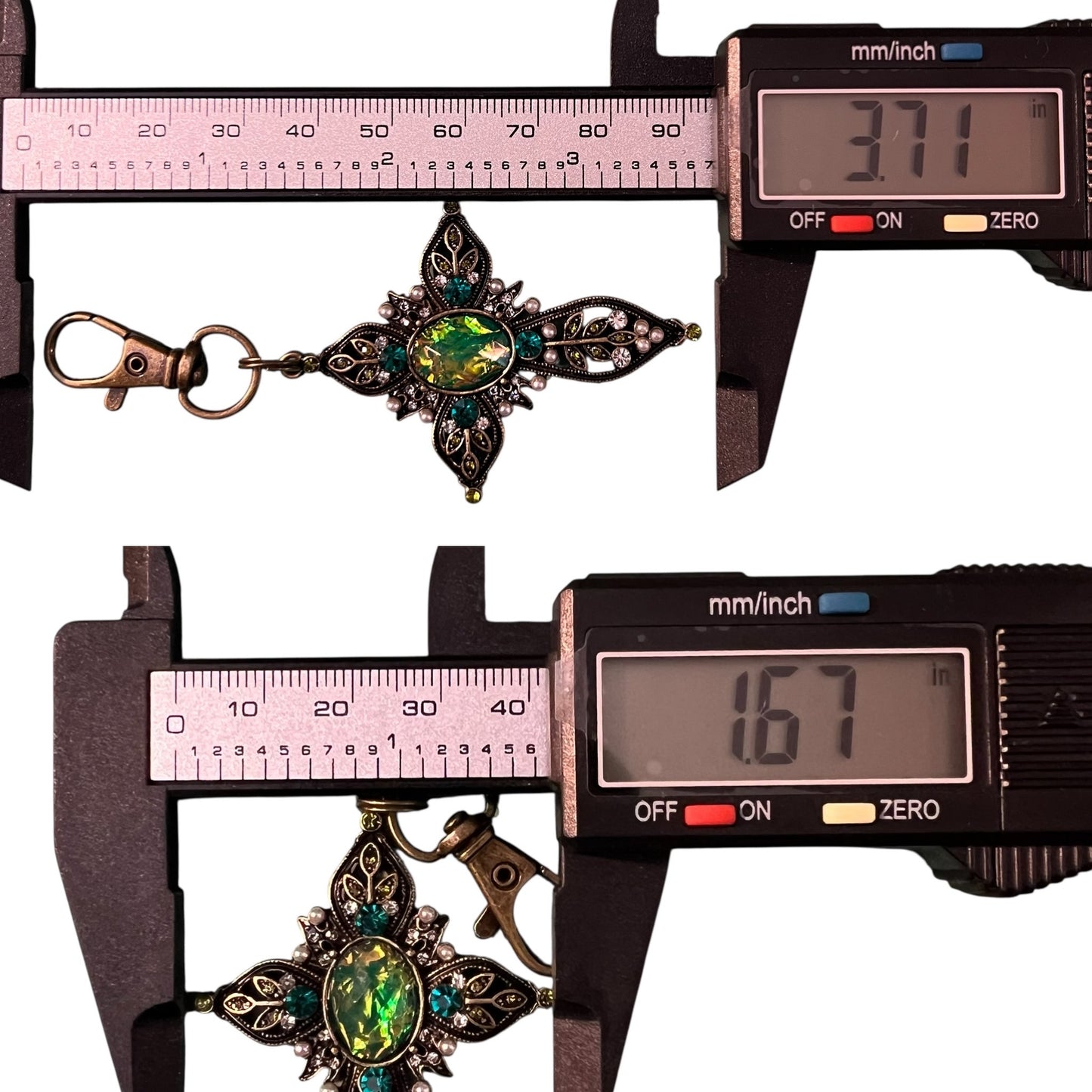 Ornate Cross Purse Charm – Vintage Bronze Keychain with Rhinestones