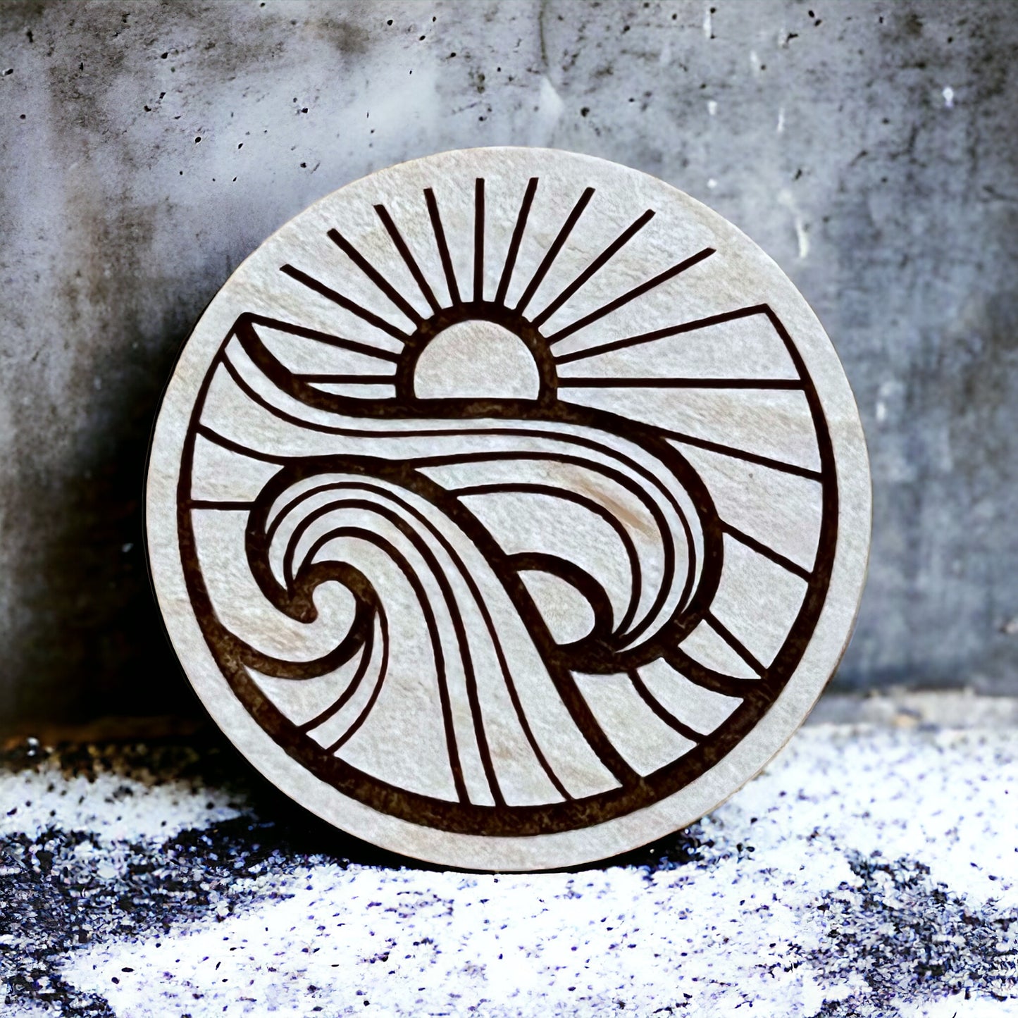 Sun & Wave Magnet – Minimalist Coastal Vibe Wood Art