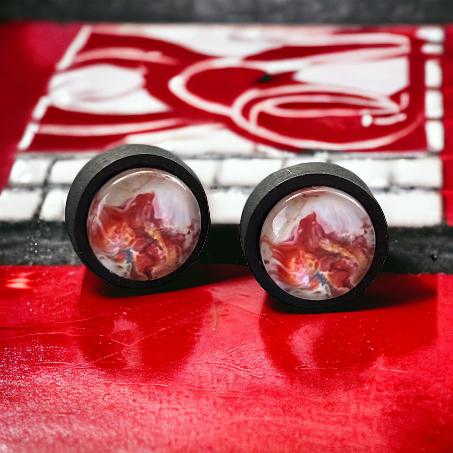 Molten Red Resin Stud Earrings – Bold Abstract Handmade Jewelry