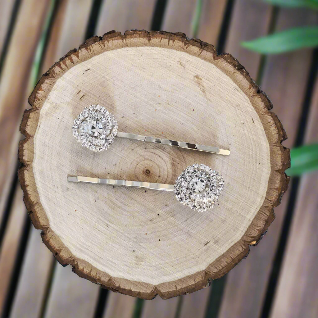 Rhinestone Rose Hair Pin Set of 2