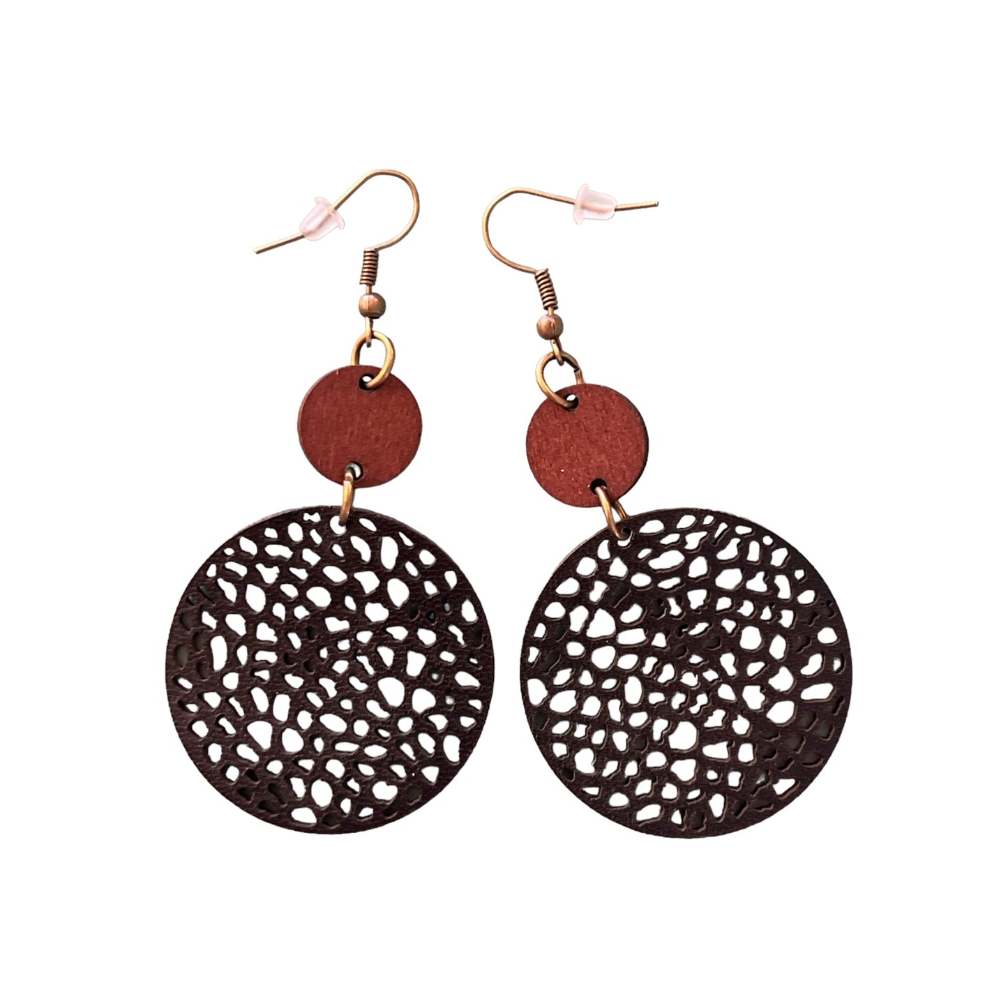 Wood & Black Leather Cutout Earrings – Boho Chic Jewelry