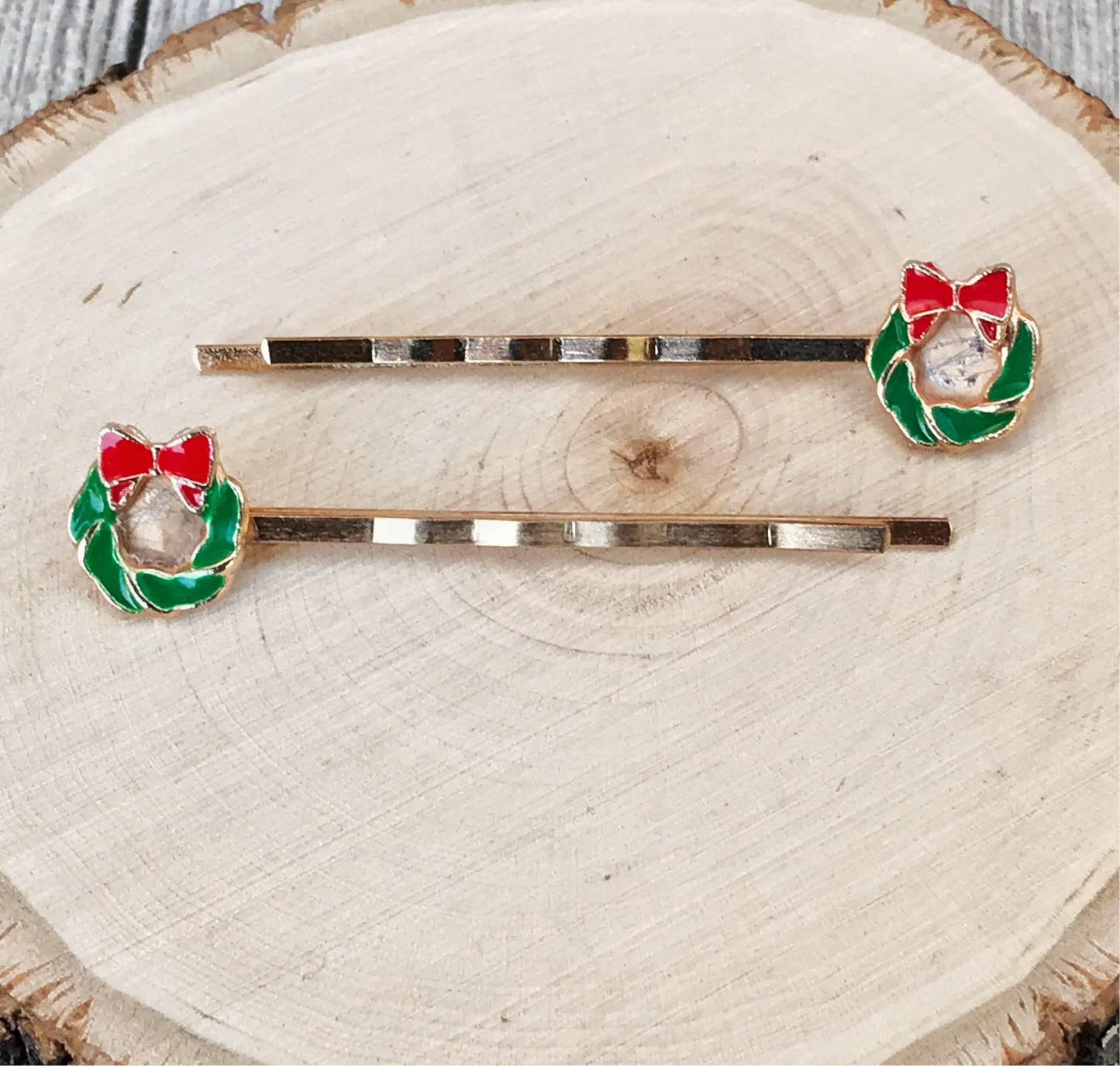 Green Christmas Wreath Hair Pins - Festive Holiday Accessories Be Grace Be Love Boutique