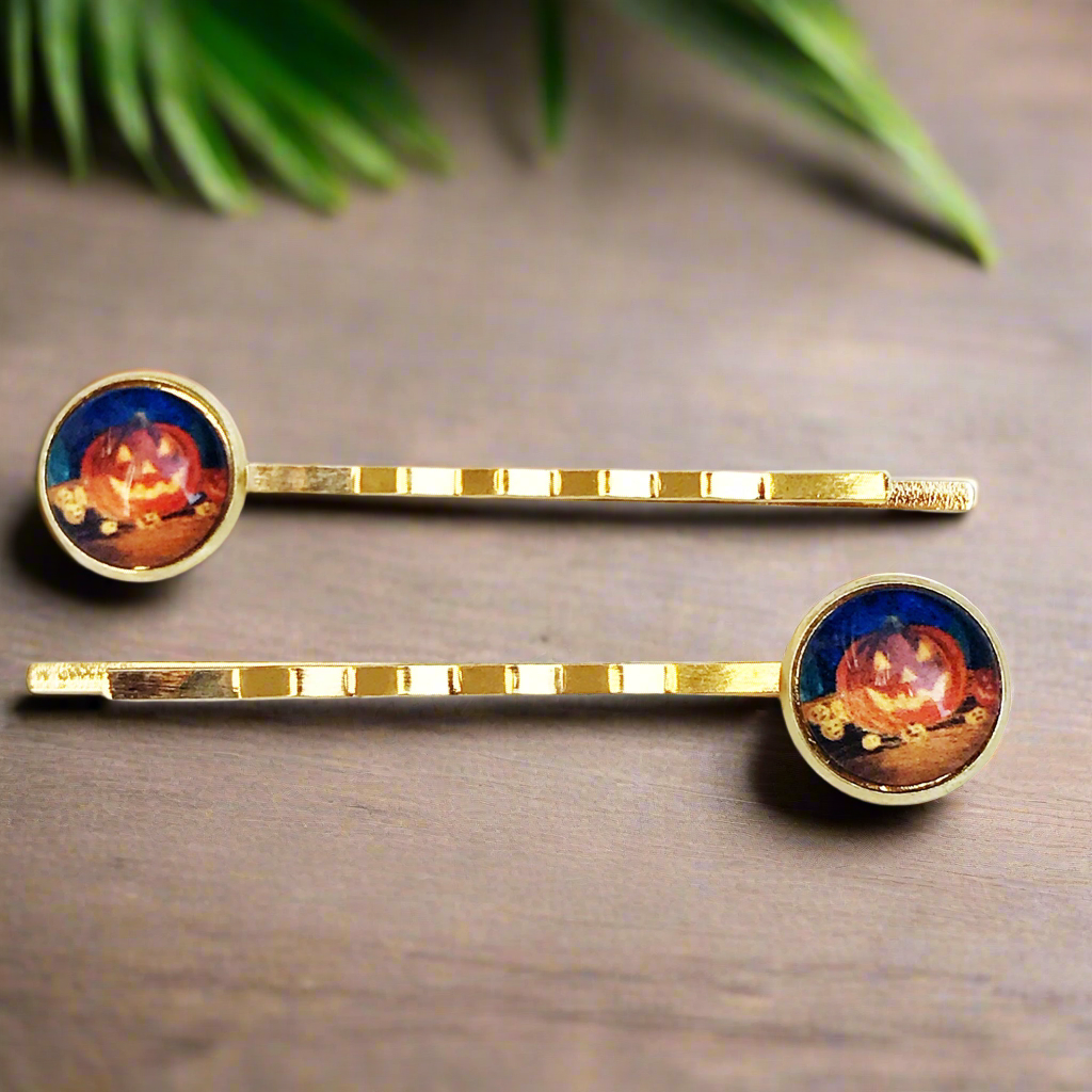 Halloween Pumpkin Hair Pins - Scarecrow Bobby Pin Set of 2