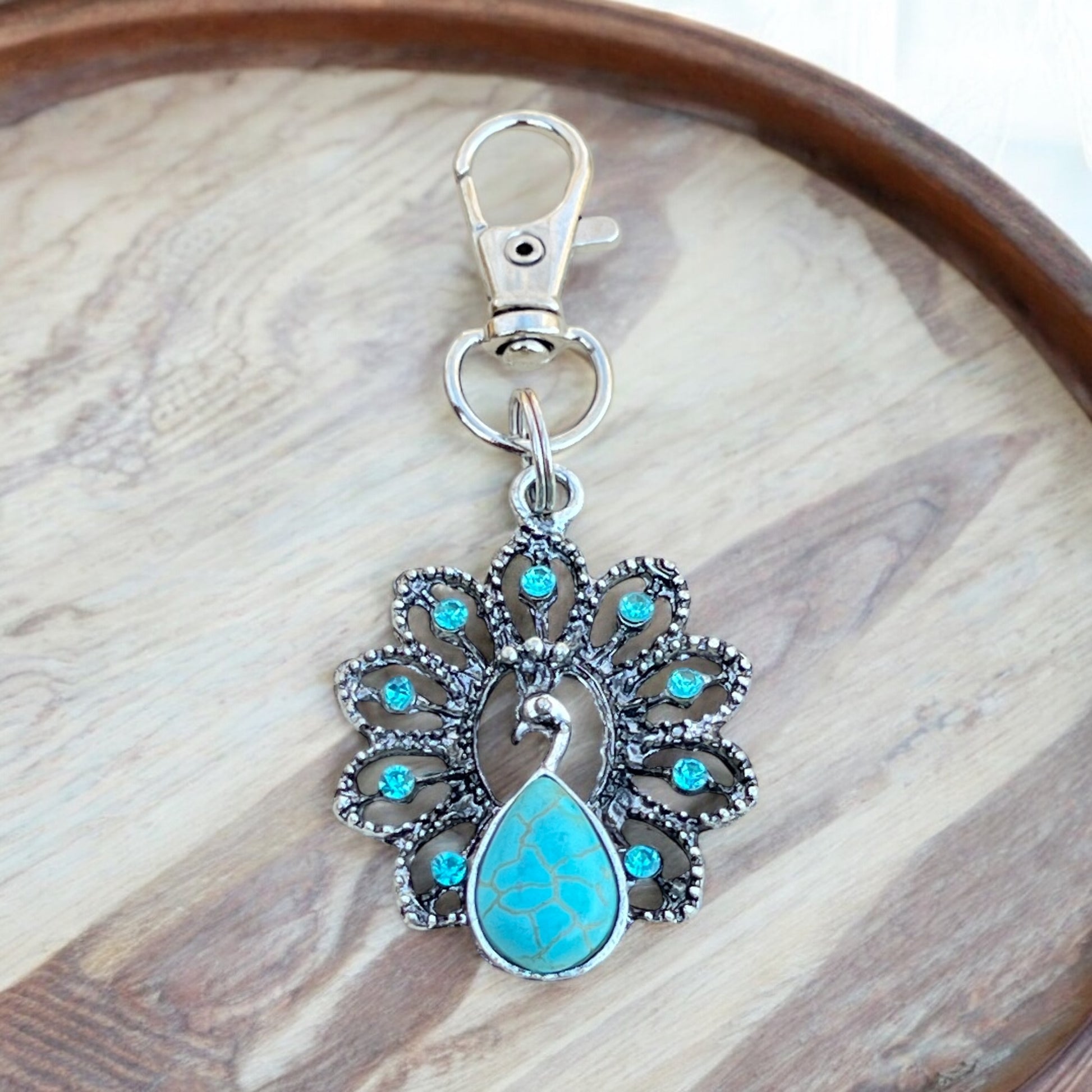 Turquoise Peacock Keychain – Handmade Boho Bag Charm